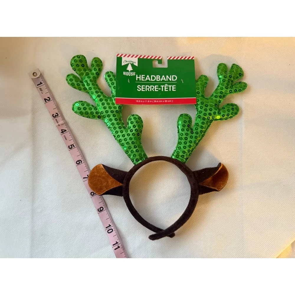 NWT Green Sequin Reindeer Antler holiday Headband